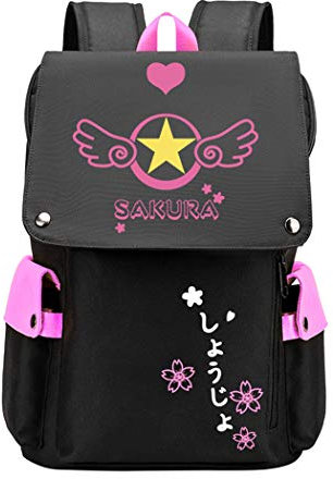 WANHONGYUE Cardcaptor Sakura Anime Cosplay Unisex 15,6 Zoll Laptop Backpack Schultasche Rucksack für Reisen/College/Arbeit Rosa