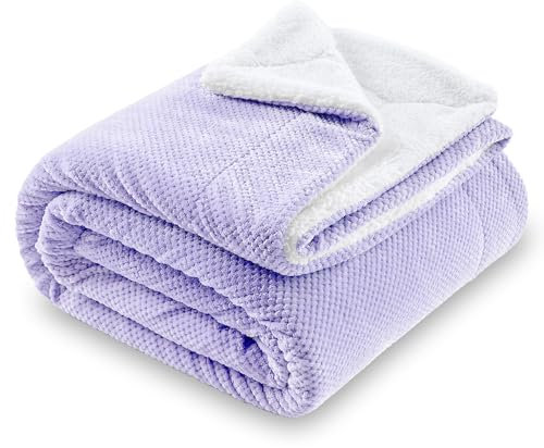SOCHOW Coperta in Pile Sherpa Waffle, Coperta in Peluche Reversibile Super Soft Fuzzy Calda, Leggera e Soffice per Divano Letto Lilla 220 x 240 cm