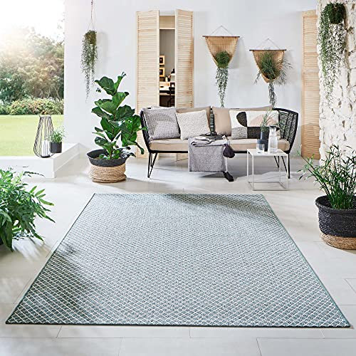 Steffensmeier Indoor Outdoor Teppich Öland Balkon Terrasse Küche Garten wasserfest Kunststoff, strapazierfähig, Raute Mint Beige, 80x150 cm