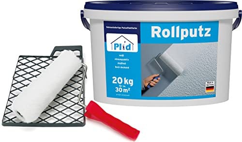 Plid® Rollputz innen & aussen fein Weiß matt [20kg Set] - atmungsaktiv hohe Deckkraft verarbeitungsfertig - Roll und Streichputz für aussen & innen grob & fein - Innenputz fertig - Putzfarbe innen