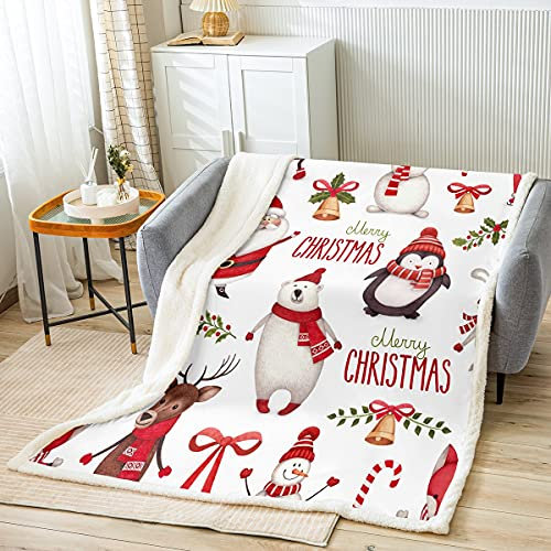 Kinder Weihnachten Kuscheldecke Mädchen Netter Pinguin Eisbär Weihnachtsmann Decke 150x200cm Karikatur Weihnachten Elch Hirsch Schneemann Wohndecke Schöne Winter Tier Dekor Flanell Fleecedecke