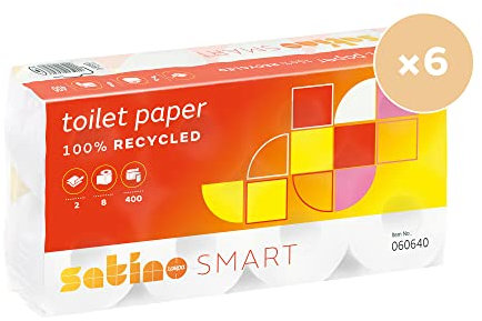 Satino by WEPA smart Toilettenpapier 060640 - Vorratspackung mit 48 Rollen - 2-lagig - weiß - EU Ecolabel und Blauer Engel - Recyclingpapier - 400 Blatt je Rolle