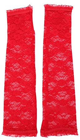 Ekakashop 1 Paar Damen Spitzen Armstulpen Sommer Sonnenschutz Arm Sleeve Kompressions Ärmel Netz Handschuhe Lange Fahrradhandschuhe für Radfahren,Fahren,Outdoor,Golf,Volleyball Zubehör,Rot