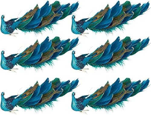 12 Pfau Weihnachtsdekoration Glitzernder Blauer Pfau mit Clip für Party- und Weihnachtsdekorationen(6 Pack)