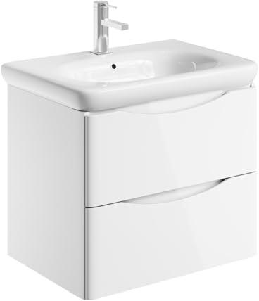 Go Bathrooms Eaton 600mm Wall Hung White Vanity Unit Includes Round Resin Basin Gloss Finish Bathroom Furniture Storage Sink Unit