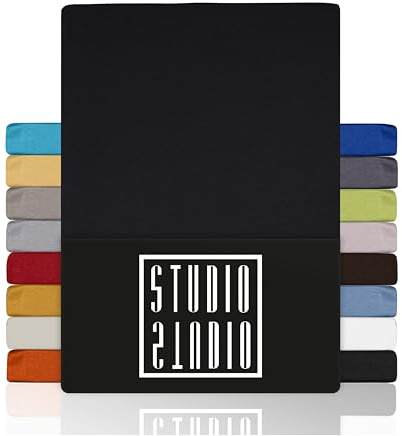 STUDIO Basic Spannbettlaken 100x200cm – Jersey-Spannbetttuch aus 100 % gekämmter Baumwolle – Schwarz – Öko-Tex Zertifiziert, bügelfrei & elastisch – für Matratzen 15–25 cm
