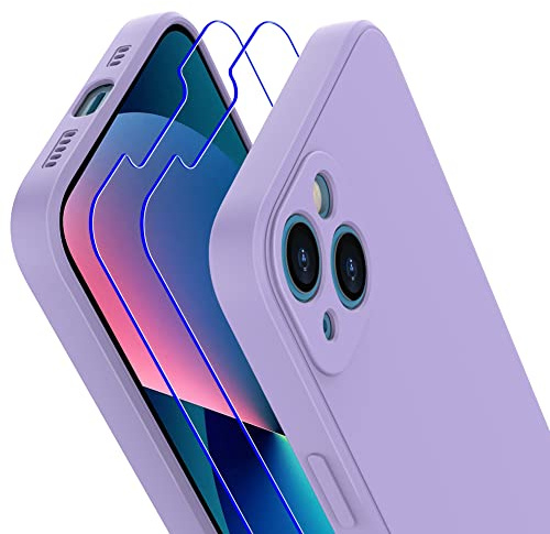Losvick Silicone Case for iPhone 13 with 2 Pack Screen Protector, iPhone 13 Case Shockproof Anti-Scratch Protective Soft TPU Slim Gel Phone Case with Microfiber Lining - 6.1 inch - Purple
