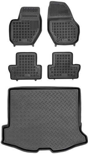 MOTOS Satz Gummifußmatten und PE Kofferraumwanne für Volvo V60 I 2011-2018 Verbessern Sie Ihren Reisekomfort mit Antirutschmatte Auto - Allwetter fußmatten Auto, Schutz vor Verschmutzung