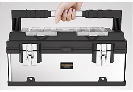 Werkzeugbox/Werkzeugkästen Werkzeugkasten Edelstahl mit abnehmbarer Fach Organizer Lange Griff Top Brust for Haushaltsbranche Hardware oder Handwerk Aufbewahrungskoffer Werkzeugaufbewahrung ( Size : 2
