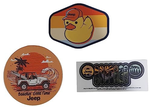 3er Pack Jeep Aufkleber | Jeep Ente auf gestreiftem Hintergrund, Atom-Kühlergrill und Scheinwerfer-Logo, Beachin Good Time