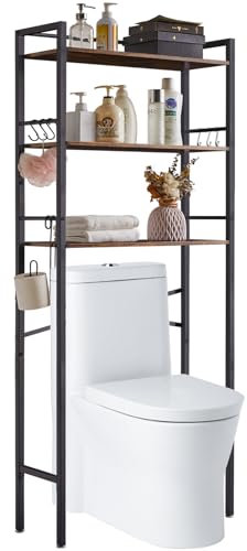 YMYNY Over Toilet Storage, 3 Tier Bathroom Organizer Shelf, Freestanding Space Saver with Toilet Paper Holder, Multifunctional Toilet Storage Rack 64×24×165CM Rustic Brown HBR005H