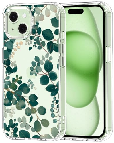 MOSNOVO Case for iPhone 15 Plus / 14 Plus [Buffertech 6.6ft Military-Grade Drop Protection] [Anti Peel Off Tech] Clear TPU Bumper Phone Case Cover Design - Eucalyptus