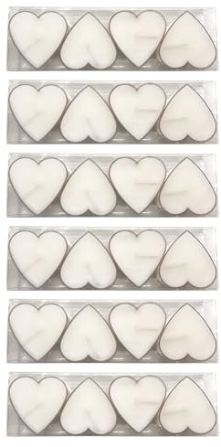 pajoma® Herz Teelichte 24 Stück, Valentinstagskerze - Weiß in Polycarbonathülle, Brenndauer ca. 3 Stunden - H 2,5 cm Ø 4,5 cm | Teelichter für Muttertags-, Jubiläums- & Geburtstagsdekorationen