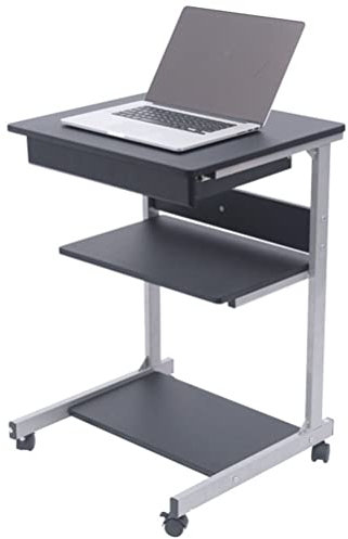 Rollbarer Laptop-Wagen Zum Stehen Oder Sitzen, Mobiler Schreibtisch Mit Stauraum, Notebook-Ständer, Tischplatte, Sofa/Bettseite Mit Feststellbaren Rollen (Schwarz)