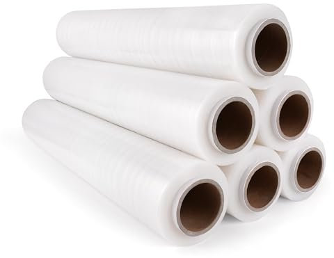 Inoverse Lot de 6 rouleaux de film étirable transparent pour meubles et déménagement, film pour palettes, film étirable à la main, film d'emballage en rouleau, film étirable à la main, matériau pour