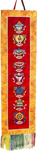 Himalayan Craft Tibetisch-buddhistischer Ashtamangala vertikaler Wandbehang, Brokat, acht glückliche buddhistische Glücks- und Mantra, handgefertigt in Nepal, 96,5 x 22,9 cm