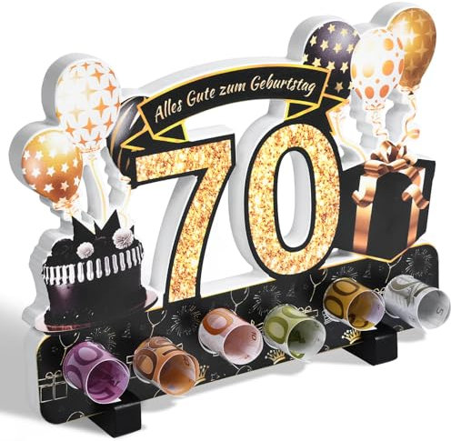 Yibat Geldgeschenke Verpackung zum 70 Geburtstag Mann Frau Geldgeschenke, 70. Geburtstag Frau Mann Aus Holz Deko, für Geburtstag Geschenk, Tischdeko Geburtstag Verwendet Werden