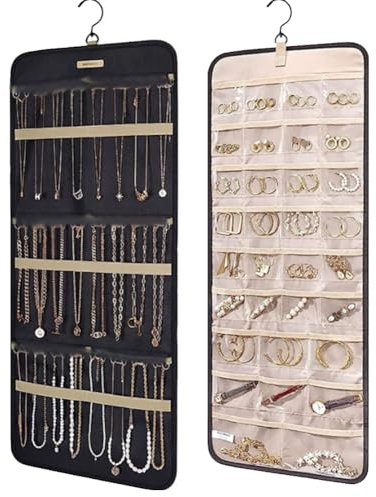 Gurxi Organizador de Joyería Colgante para Armario - Rollo para Collares, Anillos, Pendientes y Pulseras - Negro