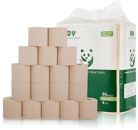 QingYa Bamboo Toilet Paper 18 Rolls, 4 ply, 200 Sheets Per Roll - Strong and Absorbent, Gentle on Skin - Unbleached, Sustainable and Tree Free