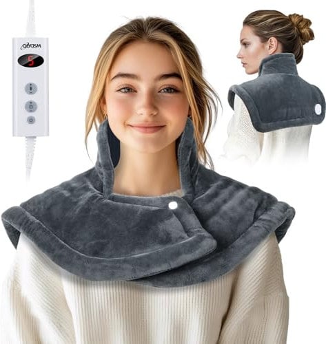 Olycism Heizkissen Nacken Schulter 50 x 56 cm Heizdecke Kuscheldecke Wärmekissen 10 Heizstufen & 9 Zeiteinstellungen Heizkissen mit Abschaltautomatik Flanell Maschinenwaschbar Überhitzungsschutz