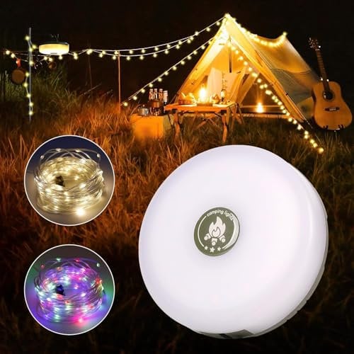 Crebeau 10M Camping String Lights, Outdoor String Lights with 8 Lighting Modes, Quick Storage, Camping Lanterns for Power Outages, Type-C Fast Charging, Portable 2 in 1 Camping Lights for Camping