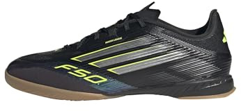 adidas Unisex F50 League Indoor Football Boots Fußballschuhe, Core Black/Iron Metallic/Lucid Lemon, 39 1/3 EU