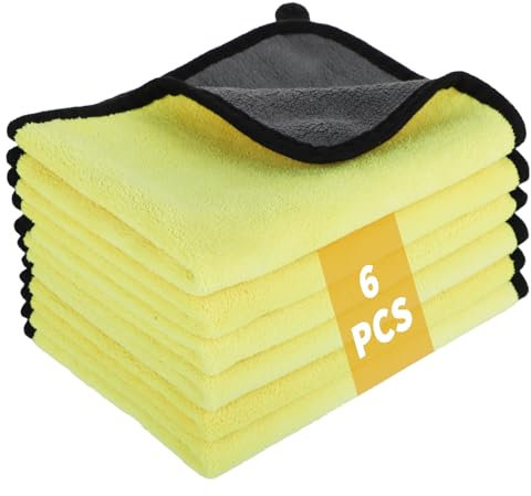 6 paños de Microfibra para Coche - 600 gsm - Paño de Microfibra - Paños de Secado Ultra Suave - Ideal para Cuidado y Secado - 30 x 40 cm (Amarillo)