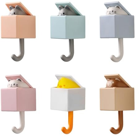 LEJIAJU Pack Of 6 Playful Animal Tail Hooks Lovely Animal Door Hanger Adhesive Wall Hook For Home Decors And Organization