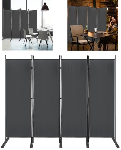 Suusolny 225x180cm Stoff Paravent KlappbareFreistehende Raumteiler Trennwand Sichtschutz Sichtschutzwand Balkon Umkleide Sichtschutz Spanische Wand Mit Erdnägeln & Kabelbinder 4tlg Dunkelgrau