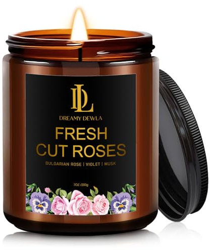 Fresh Cut Roses Candles, Fresh Cut Roses Scented Candle, Mother's Day Candle Gifts for Women, Soy Candles for Home Scented, 7oz 50 Hours Burn, Home Décor