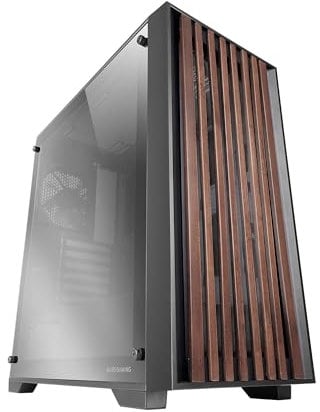 Mars Gaming MC-WOOD, Case PC ATX, Pannello Frontale Legno, Finestra Laterale in Vetro Cromato, Ventola FDB 120mm, Raffreddamento Liquido fino a 360mm, Doppia Camera, Gestione Cavi, Semi Tower PC, Nero