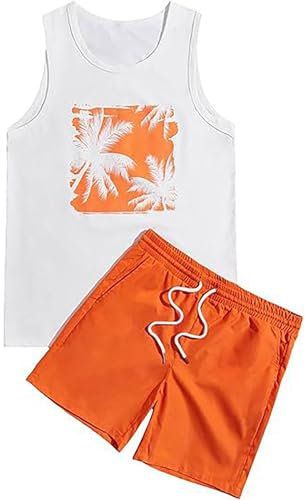 Generisch Herren Sommer Outfit Kurzarmhemd Hawaii Hemd und Kurze mit Kordelzug Hose Set Freizeitanzug Zweiteiler Weich Strand Outfit Casual mit Aufdruck Sommerhemd Lounge Set Für Männer