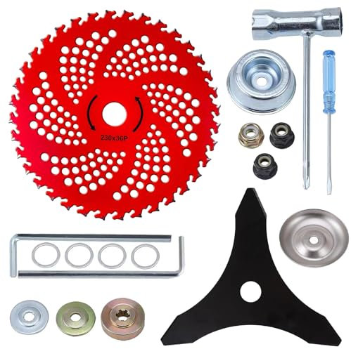 Lames de désherbeur de mauvaises herbes à 3 dents, lames de débroussailleuse à pointe en carbure de tungstène de 22,9 cm x 36 dents, avec 15 adaptateurs universels