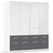 Rauch Möbel Aberdeen, Drehtürenschrank, Kleiderschrank, Schrank, Garderobe, 4-türig, 8 Schubladen in Absetzung Grau metallic, Schwarz, Farbe Weiß/Hochglanz weiß, Griffe Weiß, 181x197x54cm