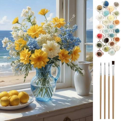 Ninonly Pintar por Numeros Adultos DIY Pintura por Números con Pinceles, Pigmento Acrílico Kit de Pintura al óleo Digital para Adultos y Niños 40 x 50cm Girasol
