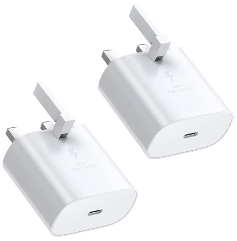 2-Pack Samsung Fast Charge Plug, For Samsung USB C Charger Plug UK Type C Charging USBC for Galaxy S25 S24/S23/S22/S21 FE/S20/A16/A15/A14/A13/A12/A32/A33/A34/A35/A52/A53/A54/A55/A05S/A20E