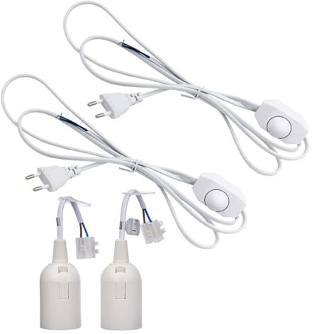 Leloco 2 attacchi E27, attacco E27, con cavo e interruttore regolabile, attacco E27 con cavo di alimentazione da 1,8 m e spina europea, portalampada, portalampada con interruttore