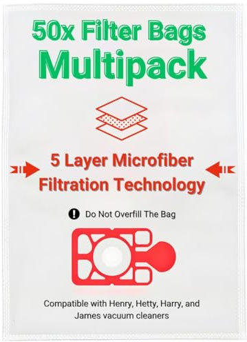 Pack of 50 Numatic Henry Hoover Bags | HEPA-Flo Dust Bags – Perfectly Compatible with Hetty Hoover bags for Superior Cleaning Performance.