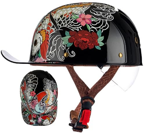 Baseball Demi-Casques, Casques Ouvert Classique Casque Moto Vintage avec Anti Scratch Visiere Casque Demi-Jet Homologué Dot/ECE Casque Jet Moto Homme pour Vélos Motos Chopper 7,XXL