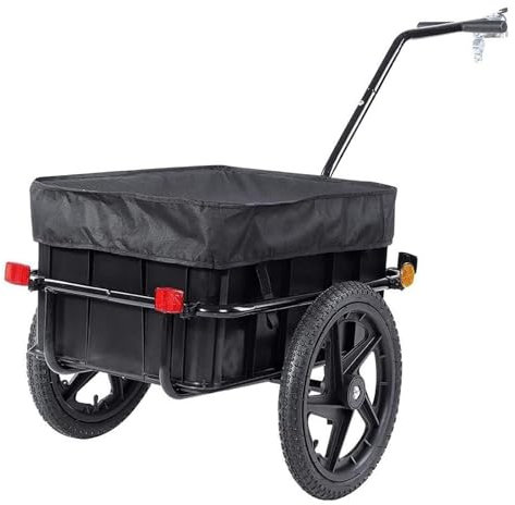KLYDBMYT 2-in-1-Fahrradanhänger-Trolley, Fahrradanhänger mit Abnehmbarer Box und Abdeckung, mit herunterklappbarem Ständer