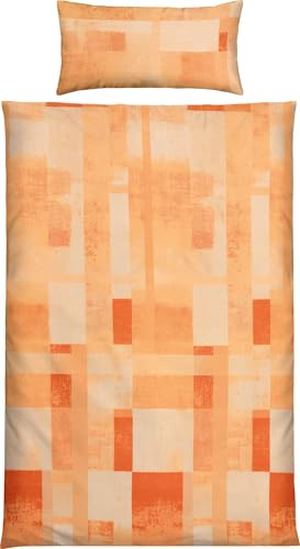 REDBEST Bettwäsche Single-Jersey Grafik Motive apricot-Terra Größe 40x80 cm / 155x200 cm - temperaturausgleichend, bügelfrei, mit Reißverschluss