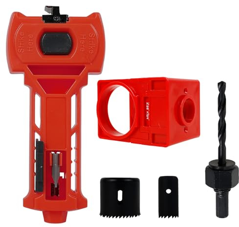 Door Latch Installation Kit Adjustable Latch Mortise Tool Metal Lock Hole Saw for 1-3/4'' & 1-3/8'' Thick Door(red)