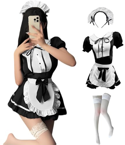 bechoanigel Dienstmädchen Kostüm, Maid Cosplay Maid Dress, Sexy Zimmermädchen Kostüm mit Haarreif, Weißen Strümpfen, Sexy Kostüme Frauen für Halloween, Cosplay, Themenpartys, Karneval, M