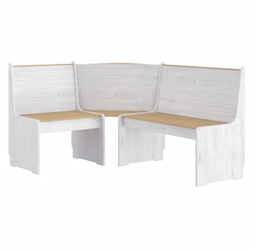 CIOURSTO Eckbank, Massives Kiefernholz, Holz-Essbank für den Innenbereich mit Rückenlehne, Für Wohn- oder Esszimmer, Robust und Langlebig, 151 X 118,5 X 85 cm (Honigbraun und Weiß)