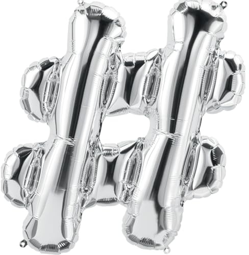 Folienballon Buchstabe Zeichen Hashtag # silber 40 cm – Luftballon Deko Party Ballon für Luftbefüllung, Hochzeit, Geburtstag, Silvester, Geschenk, Baby, Werbung, Schaufenster, Fotobox, Namen, Wort