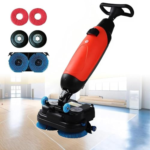 360 RPM Floor Polisher Commercial, 17 Lightweight Electric Floor Cleaner, Floor Buffer Scrubber, 360rpm, Coverage 13000 Sqft/H, Floor Scrubber for Home Office Bathroom & Small Commercial Space Red