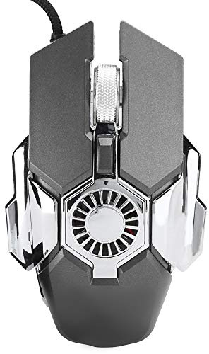 RASTKY Einstellbare RGB-Gaming-Maus mit Lüfter, 6 Tasten, USB-Gamer-Mäuse, Metallrollen, für/XP/Vista-Benutzer, 128 X 80 X 40 Mm (Gray)