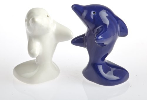 by-Bers Frosch Umarmung, auch als Kuh, Maus, Tiere, Elefant Salzstreuer, Engel, Salz- und Pfefferstreuer Set als Geschenk, aus Keramik (Delfin_blau)