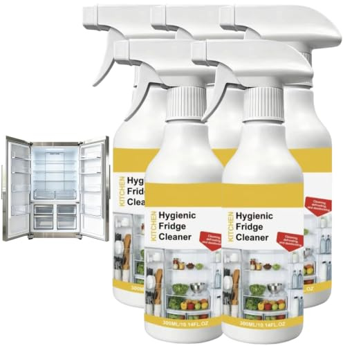 Fridge Cleaner Spray Lemon Fresh Scent & Refrigerator Cleaner Interior,Kitchen Fridge Odor Nettoyant Brume,Safe for Seals & Glass Shelves,Refrigerator Reiniger Spray for Kitchen Appliances (5pcs)