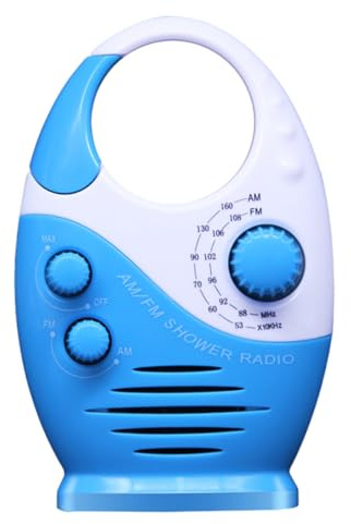 AKOOSY Tragbares Duschradio aus Abs mit Aufhängeöse Kleines Blaues Badezimmer Radio für Auto und Geschäftsreise Am/fm Kleiner Radio mit Klarem Klang
